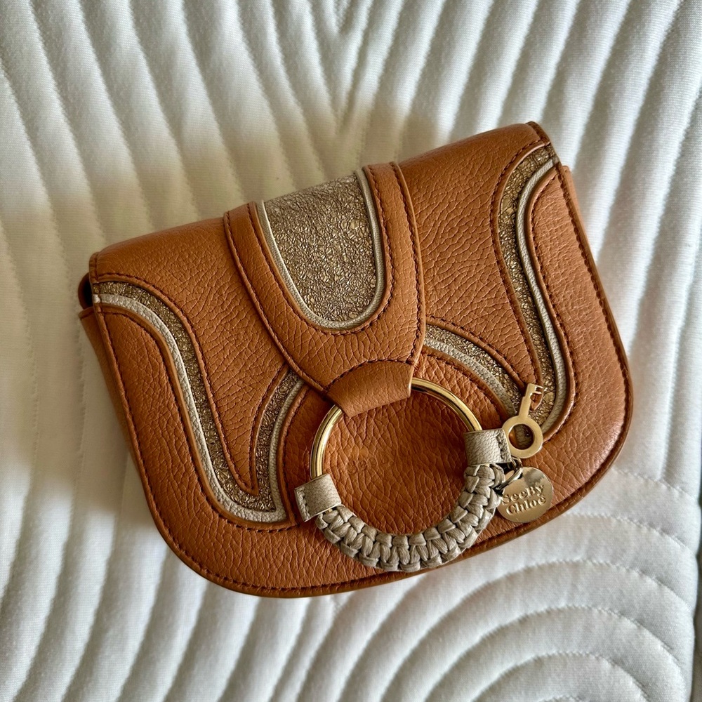 See By Chloe Tan Leather Clutch with Gold Details